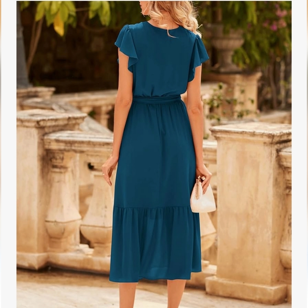 Elegant Deep Teal Midi Dress - Picture 2 of 4